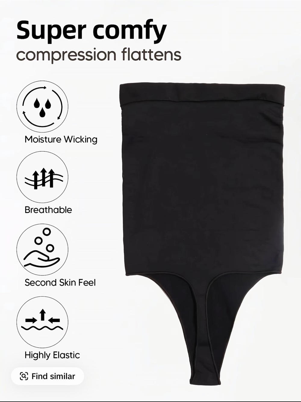 Women's Black Lightweight Shapewear Thong - Tummy Control & Lift - Picture 2 of 4
